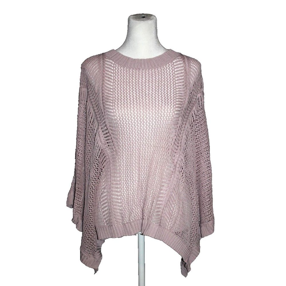 Jollycode Women's Crochet Shrug Cable Knit Hi-Lo Hem Lilac Purple Large NEW
